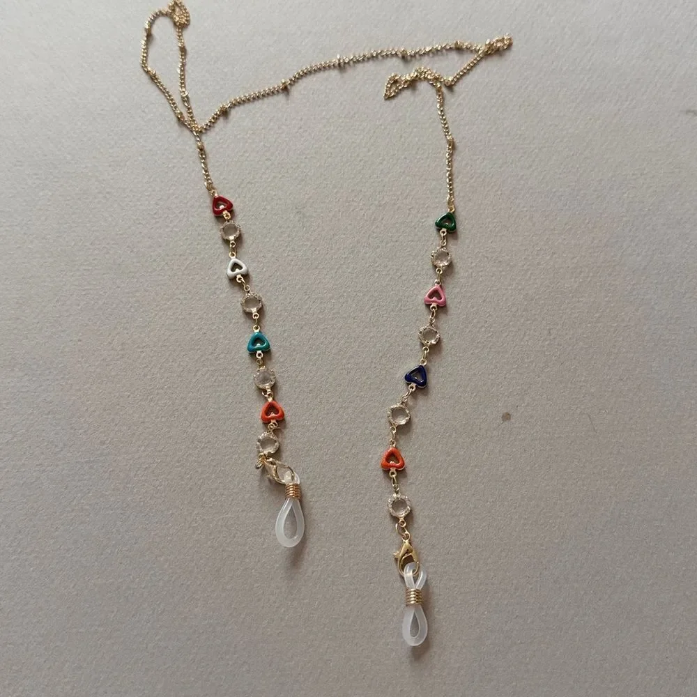 Gold Multi-Color Heart Sunglass Chain A1660